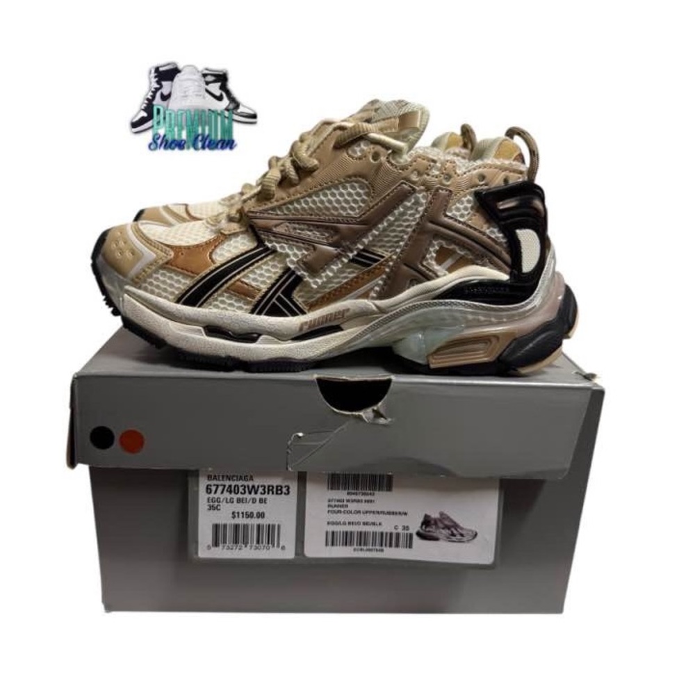 Balenciaga Runner Track Low Top Platform Sneakers Gold Brown White - US 5 WMNS